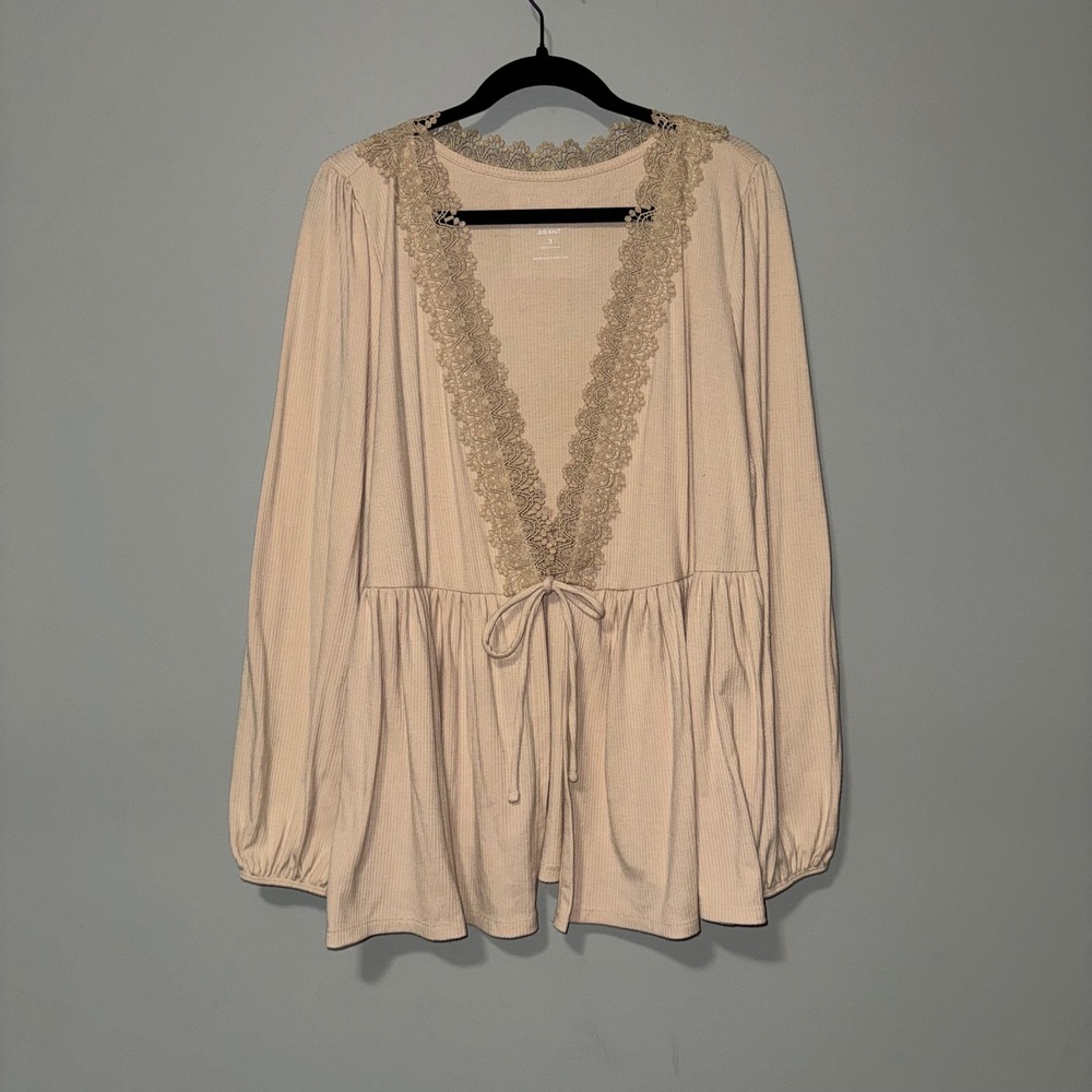 Torrid Super Soft Rib Knit Peplum Tie Front Lace Trim Cardigan Size‎ 3X